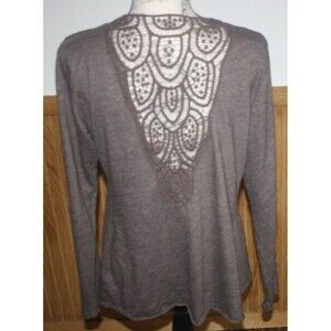 Maurices Womens Brown LS Cardigan Sz L Crochet Detail Boho Work Travel Sweater